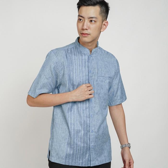 Baju Koko Body Fit Lengan Pendek Blue Biru Langit 1