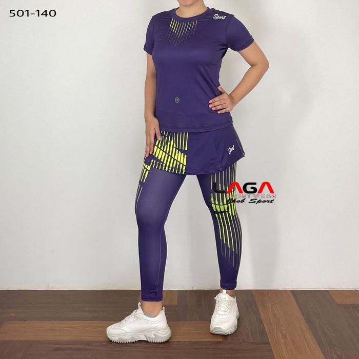 Setlan Legging Rok Wanita Outdoor/Set Baju Senam Wanita /Set Legging Tok Panjang/Legging Rok Senam M