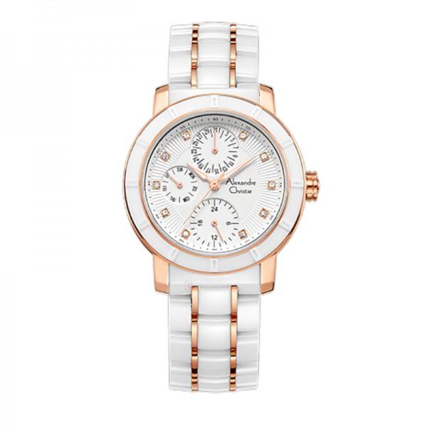 Alexandre Christie AC 6292 Rosegold White Ceramic BFBRGSL Jam Tangan Wanita