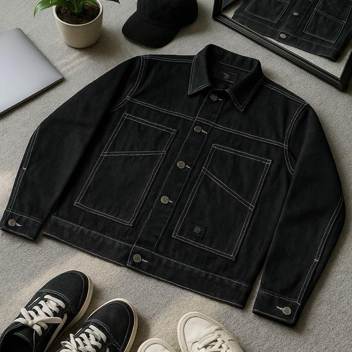 Jaket Jeans Denim Rise Up Superior Code 02 Pria Dan Wanita Hitam Distro Panjang Cowok Keren Unisex F