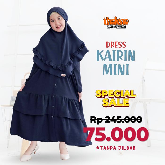 Thaluna Kids Dress Kairin Mini Gamis Anak Premium Bahan Cey Crinkle Usia 2-3 Tahun Tanpa Hijab