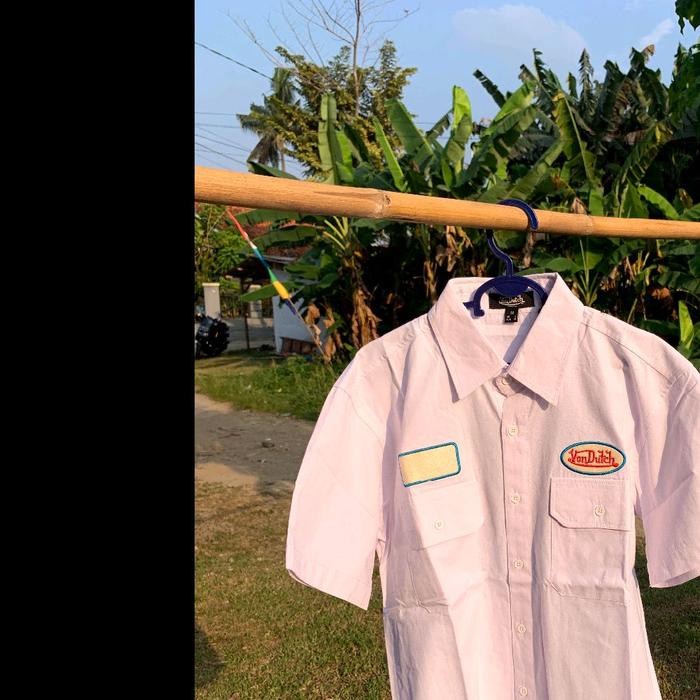 WORKSHIRT VON-DUTCH New Brand 100% Original -- Free Bag + Sticker (kemeja kerja merk von dutch) WHIT