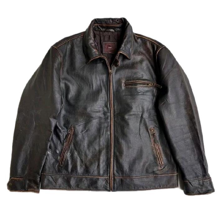 Celio Jaket Kulit Vintage Classic Retro Casual Rugged Style Leather Work Jacket no schott avirex lee