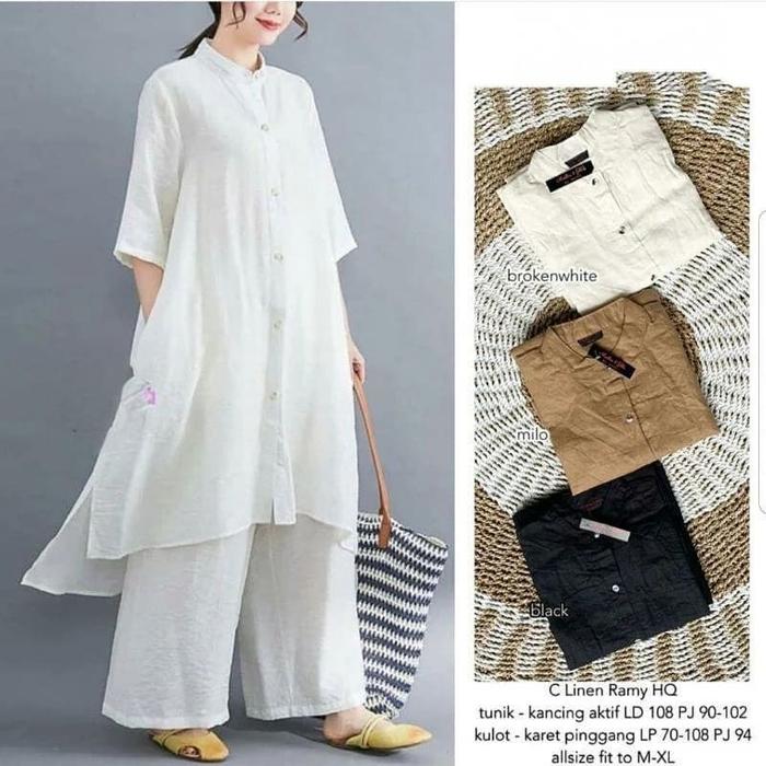 Titan One Set / Set Tunik + Celana Jumbo Bahan Katun Linen / Setcel Muslim 2in1 / Stelan Kekinian /