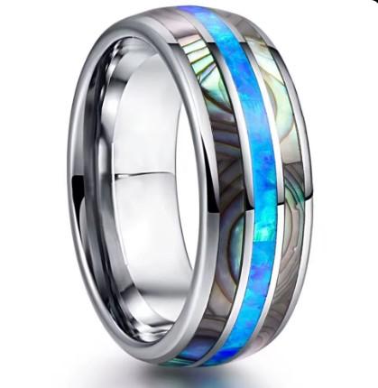 Cincin Stainless Steel Colorful Abalone Shell Inlay