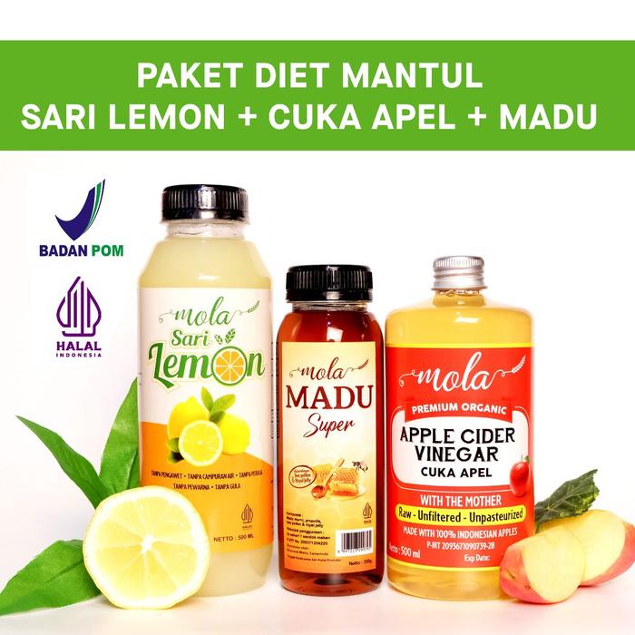 Paket Diet Mantul Mola Cuka Apel Cider Venegar + Sari Lemon + Madu Murni