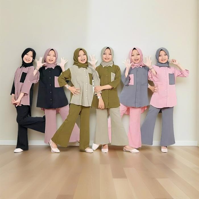 Ready Stok Terbaru/Setelan Anak Perempuan Free Hijab 3In1 Usia 4 5 6 7 8 9 10 11 12 Thn Muslim Anak 