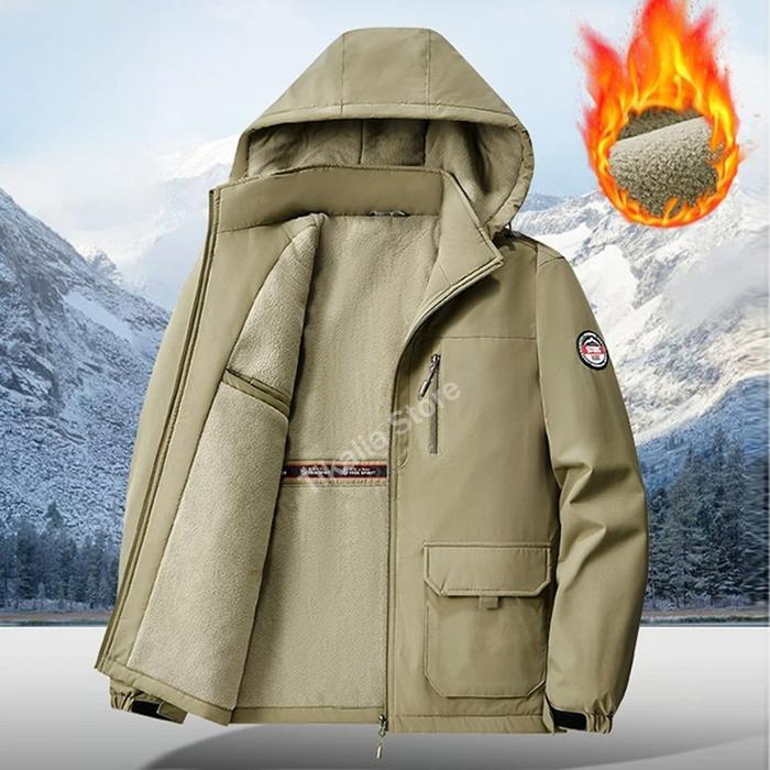 Men's Winter Parka Jacket with Faux Fur Lined Thicken Keep Warm Waterproof Outerwear Multi-pockets C