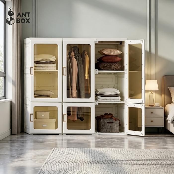 ANTBOX Lemari Baju Transparan 9 Box 1 Gantungan 540L Lemari Baju Plastik Tebal Wardrobe Transparan