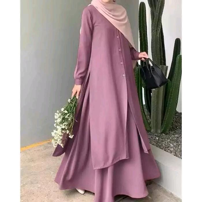 Vania One set Rok Panjang Tunik Syari Baju setelan Wanita Muslim Dewasa Atasan Size Jumbo Bahan Ity