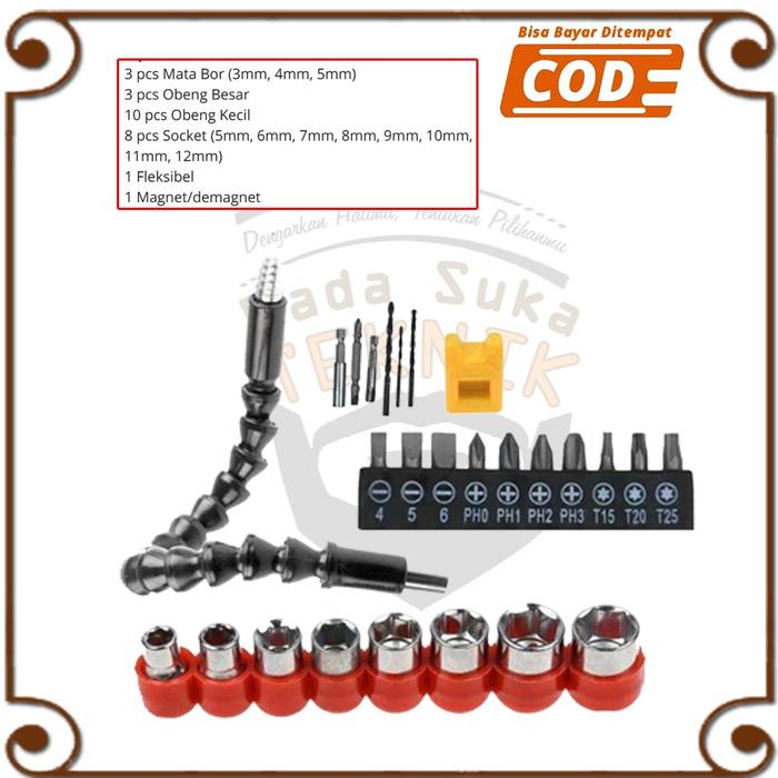 26pcs Set Mata Bor Obeng Elektrik Lengkap Komplit Fleksibel Mesin Bor Screwdriver Extension Drill