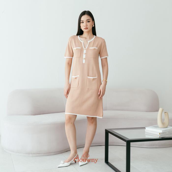 Clouwny Ventura Knit Dress Wanita Lengan Pendek Simple Elegant Premium Knit Fit To Xxl Gaun Midi Bas