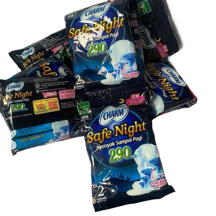 Charm Safe Night 29cm 2Pads Renceng 10 Sachet Pembalut Wanita Nyenyak Sampai Pagi Katun - Bayi