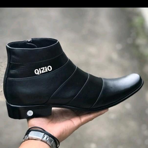 Qizio.sepatu kulit asli Pria Hitam Kerja