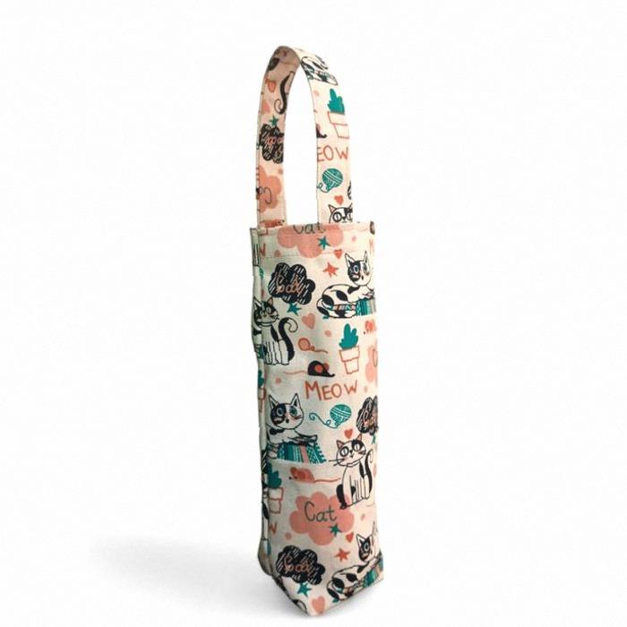 New Arrival Tas Botol 1 Liter Bahan Kanvas Tebal Premium Motif Kucing Lucu | best seller