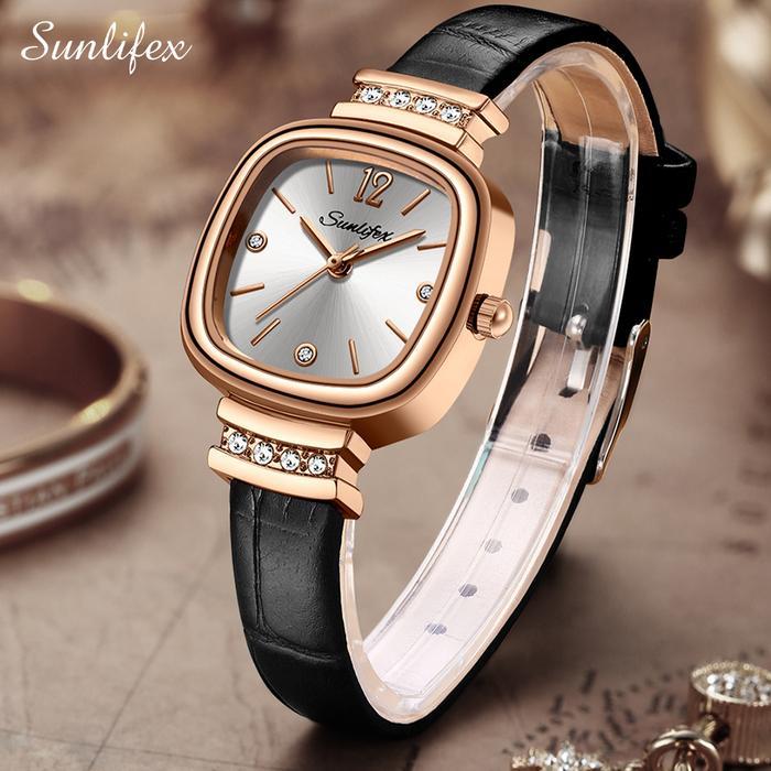 FREE ONGKIR Sunlifex Jam Tangan Wanita Original Berlian Gaya Antik Anggun Jam Anti Air Kuarsa Tali K
