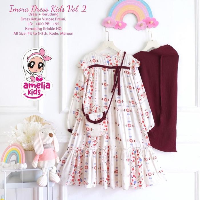 Setelan Gamis dan Jilbab Anak 5-8 Tahun Imora Dress Set by Amelia Kids - Baju Muslim
