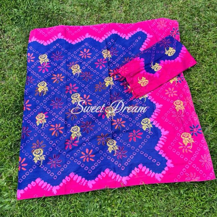 Kamen Katun Motif Endek Tretes Emas Set Selendang Elegan