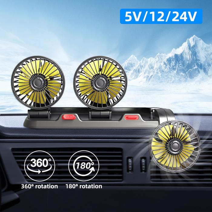 Car Fan 360 ° Rotatable 12V/24V DC Electric 2 Speed Three-Head Fan