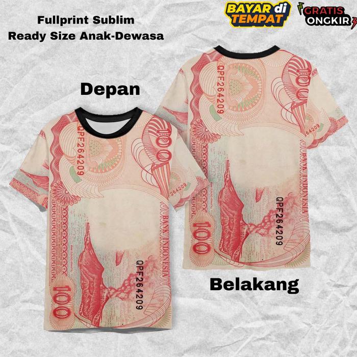 Kaos FullPrint Uang Jadul Kuno Cepe Pecahan Seratus Perak | Kaos AOP 3D Viral Keren Anak Dan Dewasa 