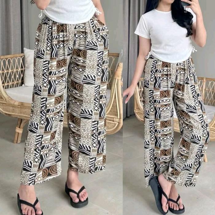 Celana Kulot Hommy Rayon Premium dengan Saku 2 - Ukuran Jumbo XL Besar - Katun, Motif, Wanita, Airfl