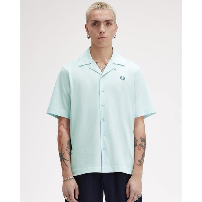 Fred Perry M7820 R30 Woven Mesh Rever Collar Shirt In Light Ice