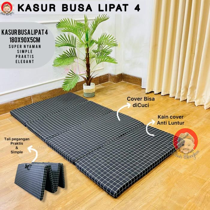 Dravko Mbah Blangkon - Kasur Busa Lipat 4 Tebal 5Cm Uk.180X90X5Cm | Kasur Lantai | Kasur Single | Ka