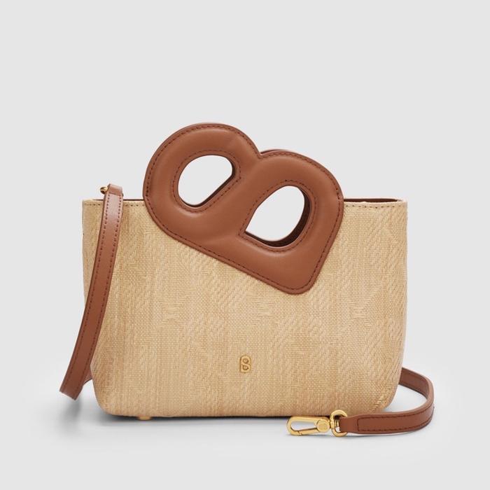 buttonscarves bag - nina wicker straw bag - brown white