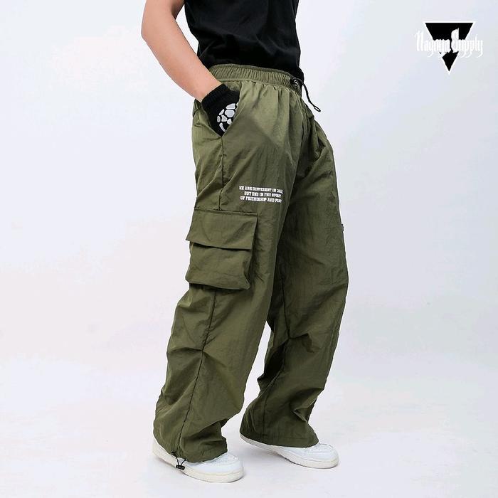 TRACKPANTS PRIA PARASUT CARGO! CELANA CARGO TRACK PANTS PARASUT  Panjang Casual IJO ARMY M L XL Nyam