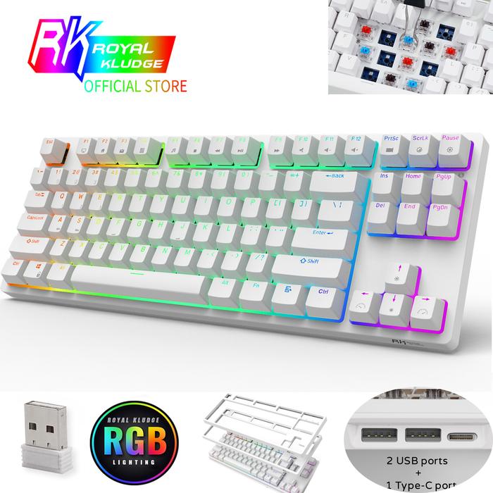 Royal Kludge RK87 80% RGB Hot Swappable Mechanical Keyboard USB Hub,