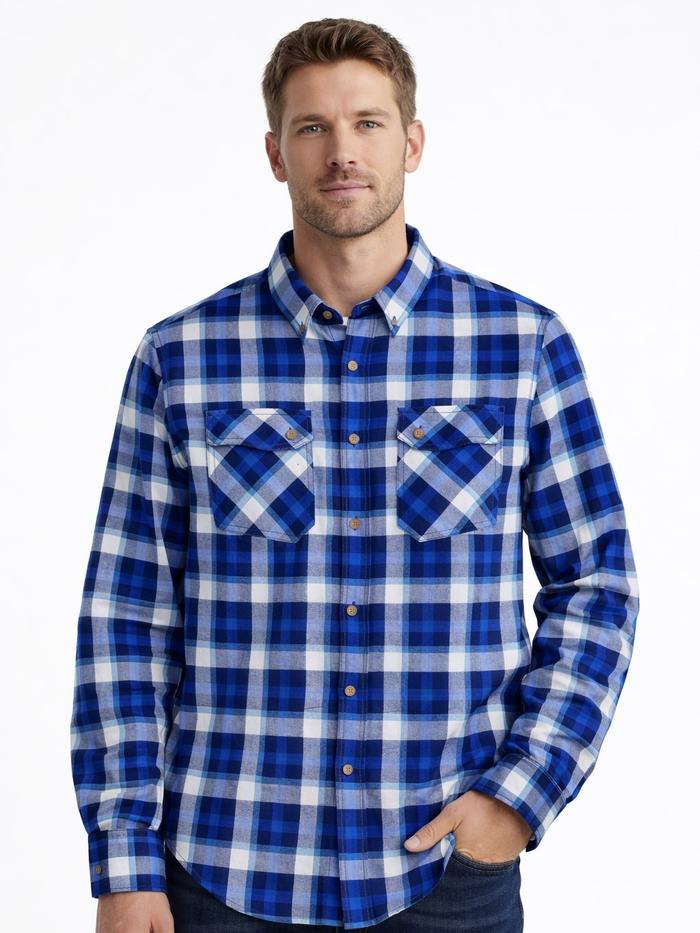 Kemeja Duluth Trading Co Long Sleeve Shirt Plaid Blue Original