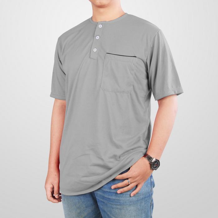 Terbaru Baju Kaos Koko Kurta Pria Dewasa Kancing Saku Bahan Cotton Warna Abu