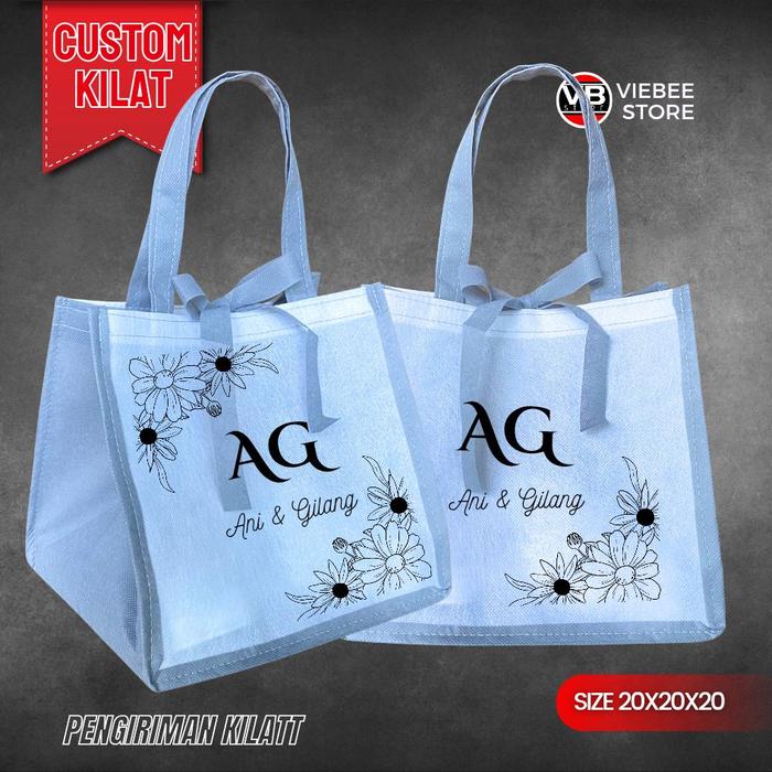 ( Isi 100 Biji ) Goodiebag Hajatan Muat Dus Kotak Nasi Free Custom Sablon KSP 20.20.20 Custom