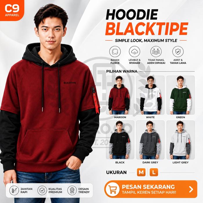 Sweater Hoodie Blacktipe Jumper Fleece Reglan Pria Bahan Fleece Warna Abu Misty Lengan Abu Tua & Hij