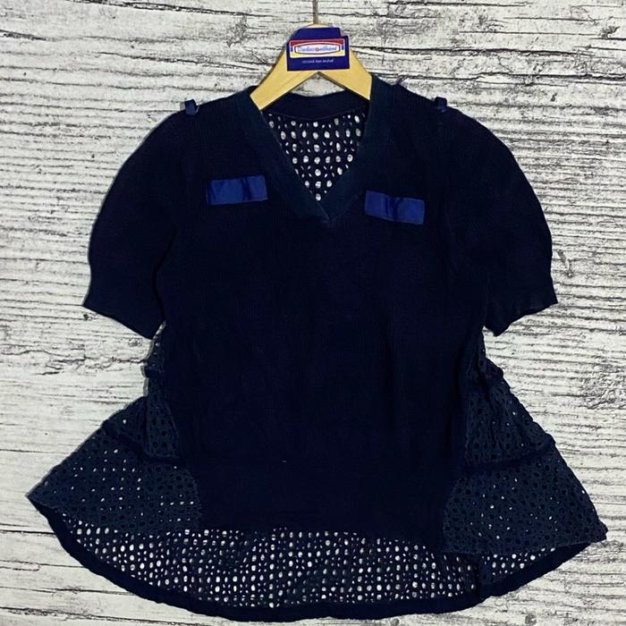 blouse blus model dres drees dress atasan wanita cewek perempuan motif renda navy second bekas thrif