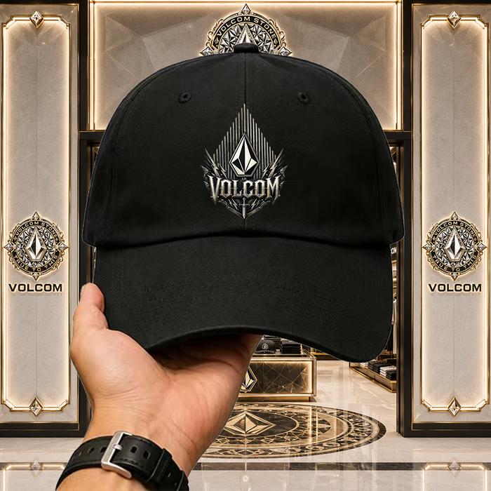 TOPI Snapback Volcom Jaring Hitam Logo Putih Original Import Trucker Cap Gaya Hip‑Hop Kasual TOPI Ba