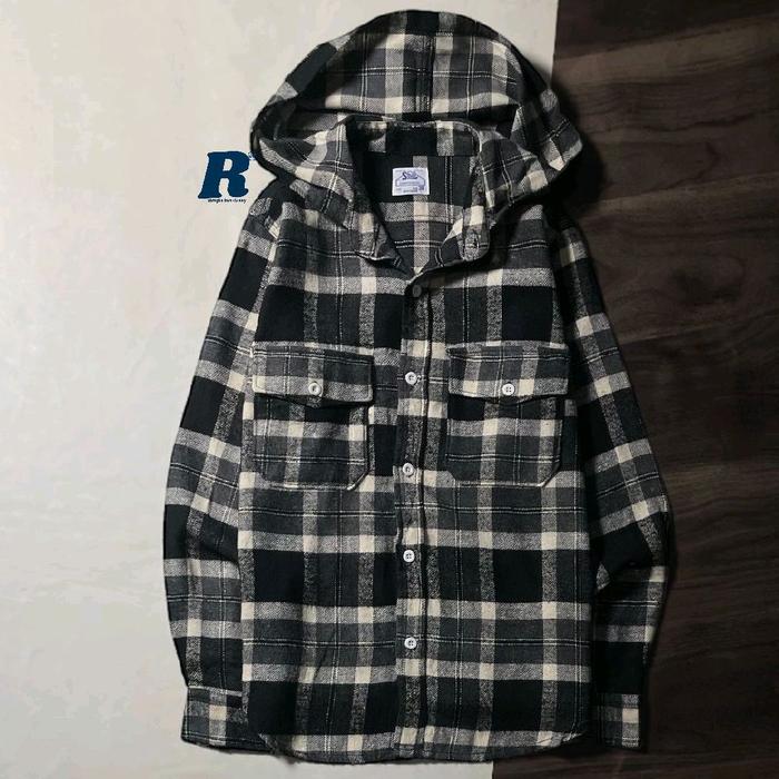 Kemeja Lengan Panjang Flannel Shirt Hoodie Double Pocket UNION MADE JAPAN Size 36 fit M Unisex