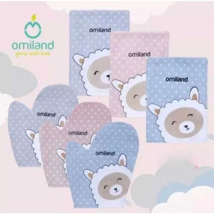 Omiland WL-06 Waslap Mandi Bayi Motif Tangan dan Kotak Motif Washlap Mandi Omiland