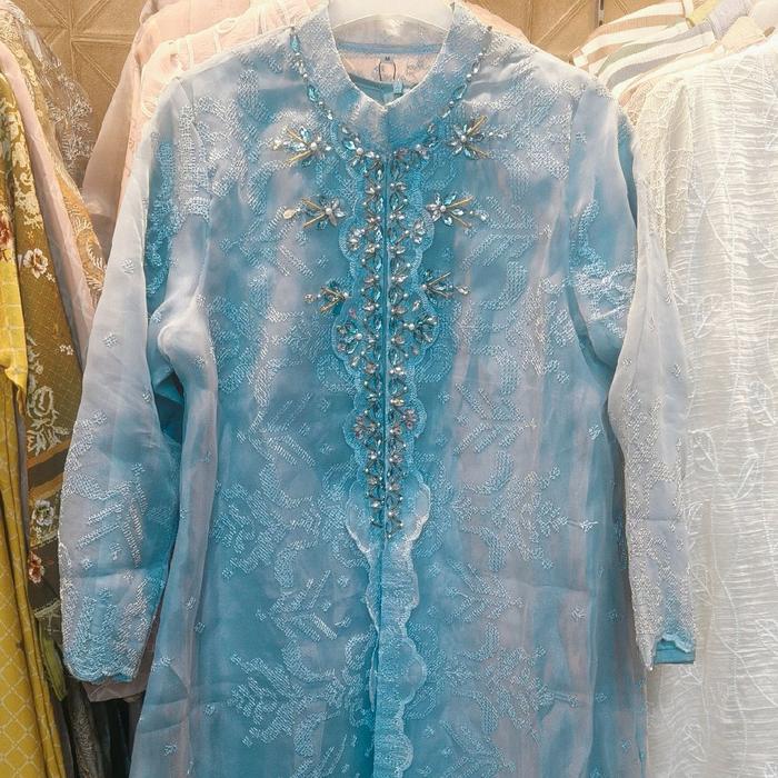 gamis rompi organza bordir dalaman silk mewah dengan Payet mahal & premium semi-karet black Dress C
