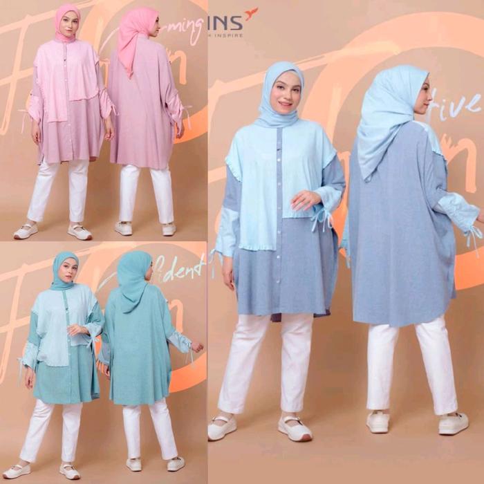 Youth Inspire YINS Batwing 001 Dusty Pink Hijau Tosca Biru Navy Tunik Blouse Polos Pastel Oversize K