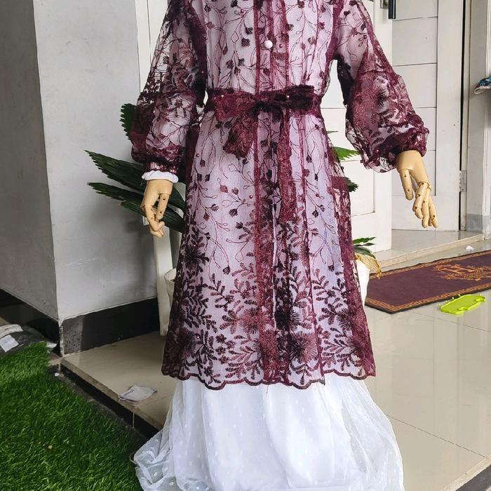 El rumi-kids Gamis Raya Brukat Tyle 2in1 Anak 2-15 Tahun Gaun Mewah Lebaran Kondangan Muslim Baju Pa