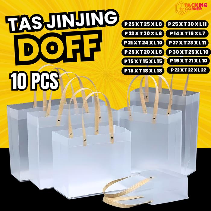 10 PCS Tas Hampers Mika Doff Transparan PP | Goodie Bag Tenteng Polos Doff