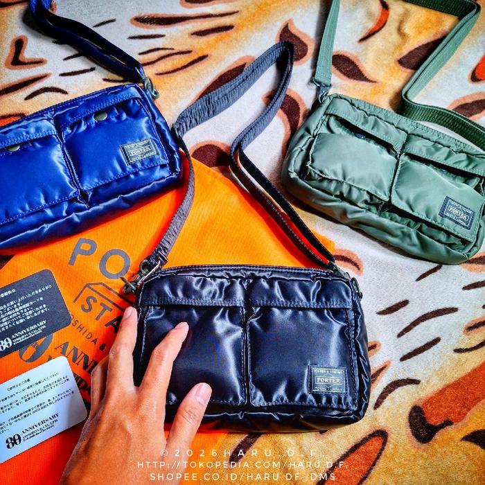 Porter Stand Tanker Shoulder Bag Fanny Pack XS Hitam Original Made In Japan Bahan Nylon Twill 2 Kant