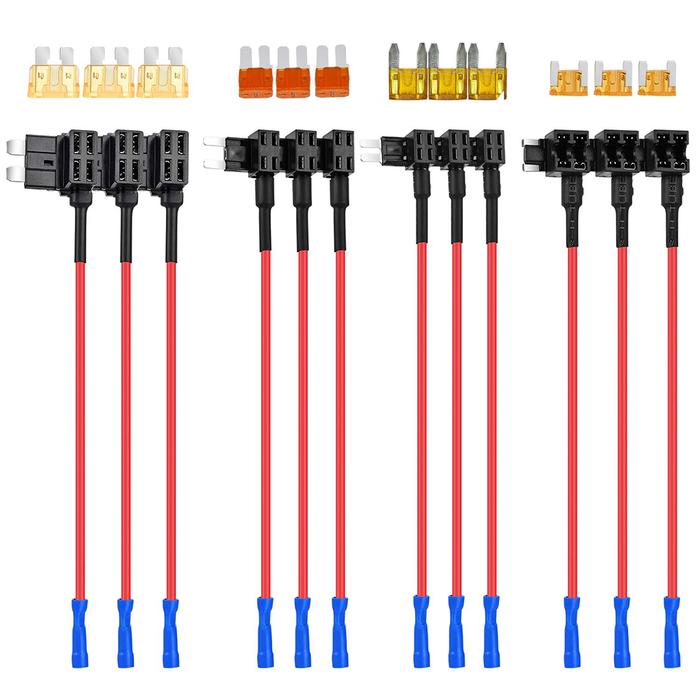12pcs 3type Fuse Holder Add-A-Circuit TAP Adapter & Fuse Kit Micro Mini Small Medium ATM APM ATO ATC