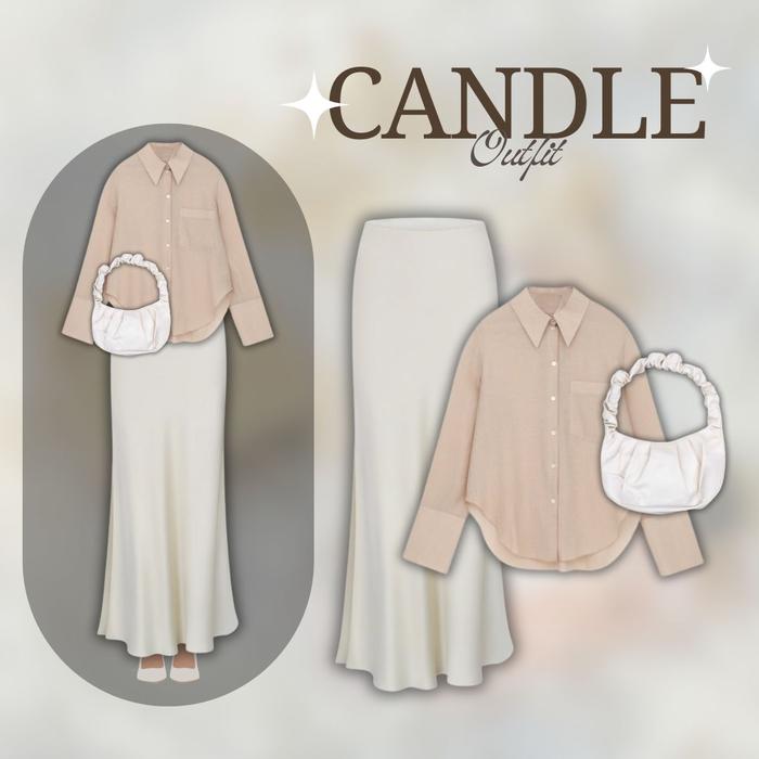 [CANDLE] Setelan Casual Wanita Keren | Rok Duyung Satin, Kemeja Basic, Tas Bahu Serut | Korean Style