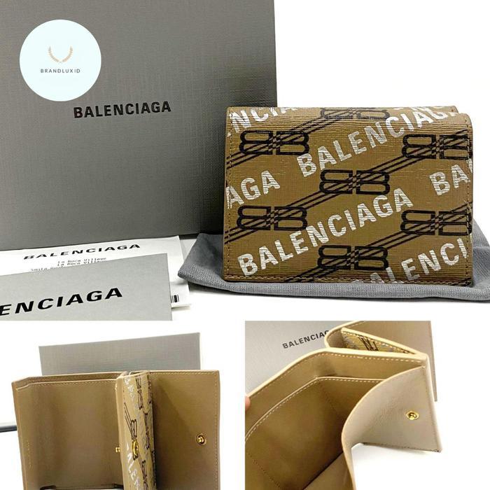 Balenciaga trifold mini  wallet monogram logo brown