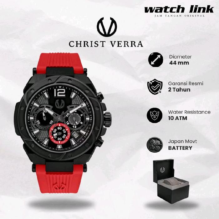 Jam Tangan Pria Christ Verra cv 53604G-35 blk/red Original  Garansi Resmi