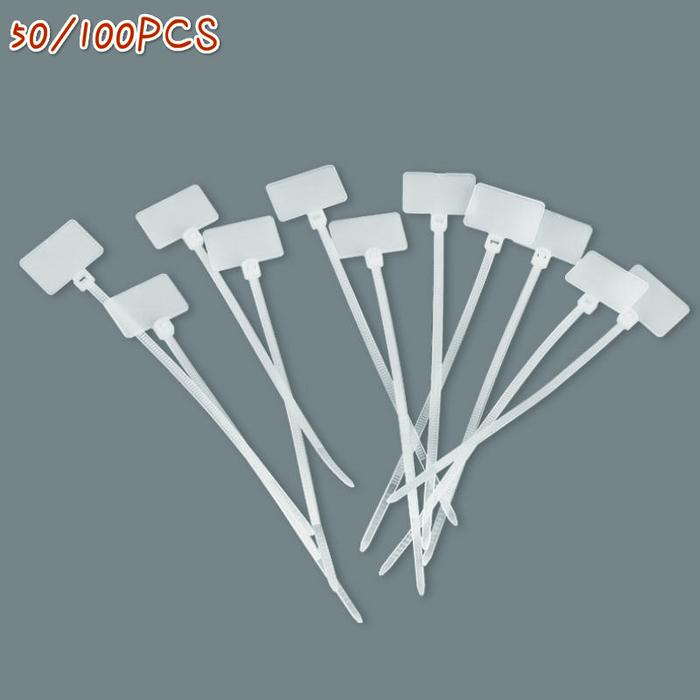 50/100pcs Nylon Cable Ties Easy Mark Plastic Tag Markers Self-Locking