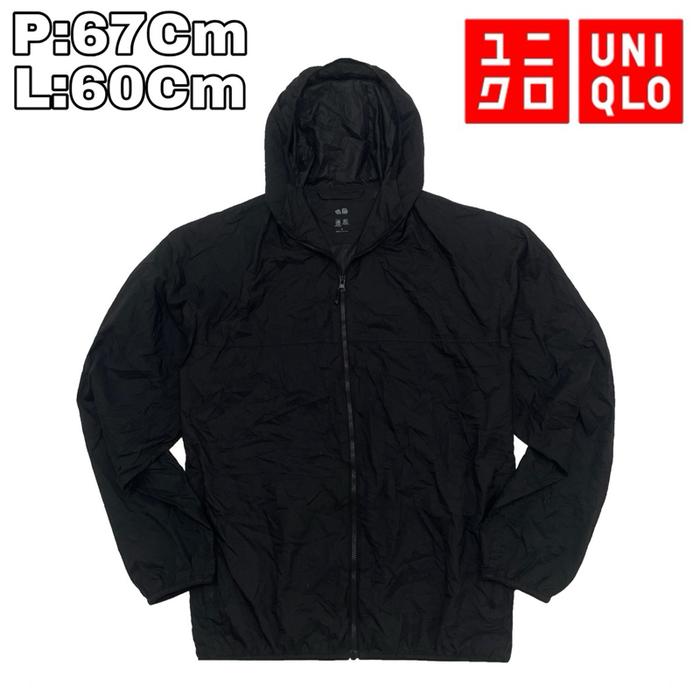 J131 Jaket Parasut Outdoor Waterproof Uniqlo Running  Sport Hitam Olhraga Hiking Pendaki Gunung