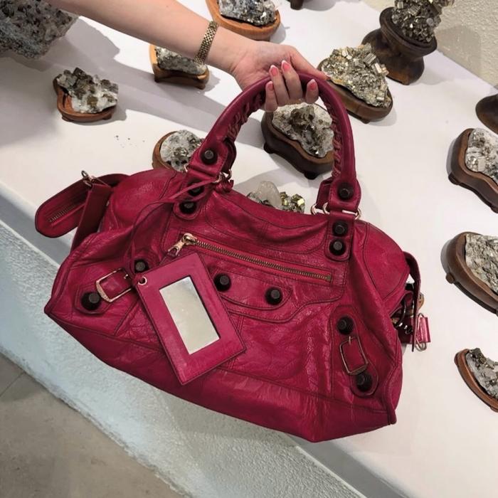 Balenciaga City Classic Giant Stud Deep Cranberry